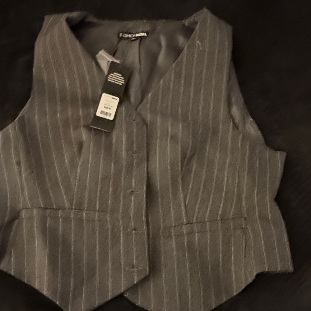 Fashion Nova Gray Pinstripe Crop Top